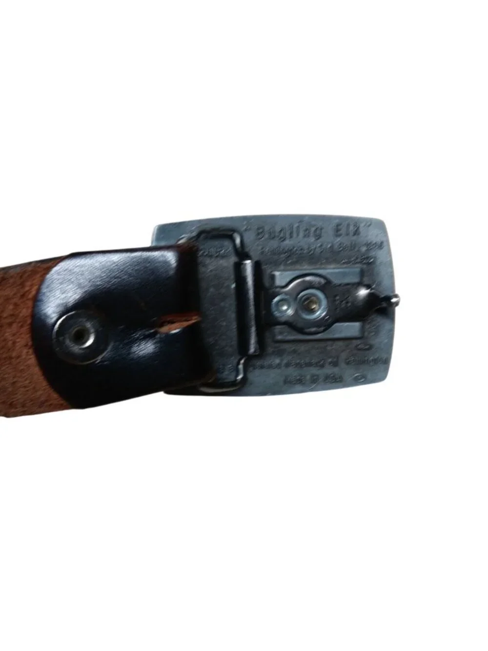 Mens Brown Leather Belt USA Made with Remington Country Bugling Elk Buckle 1986